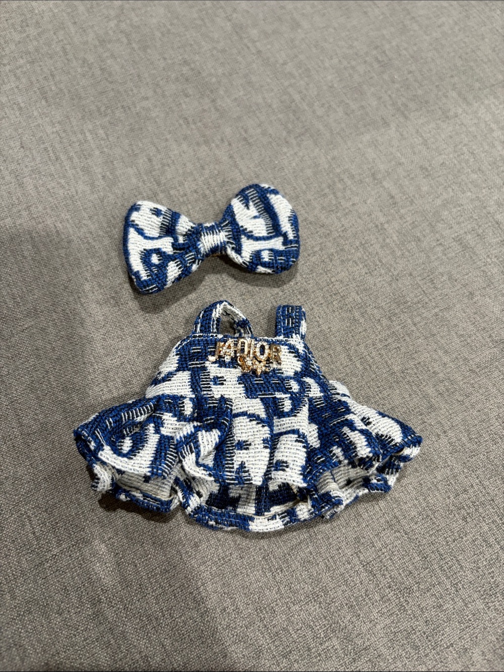 Labubu or Small Doll Blue and White Bow and Dress Set